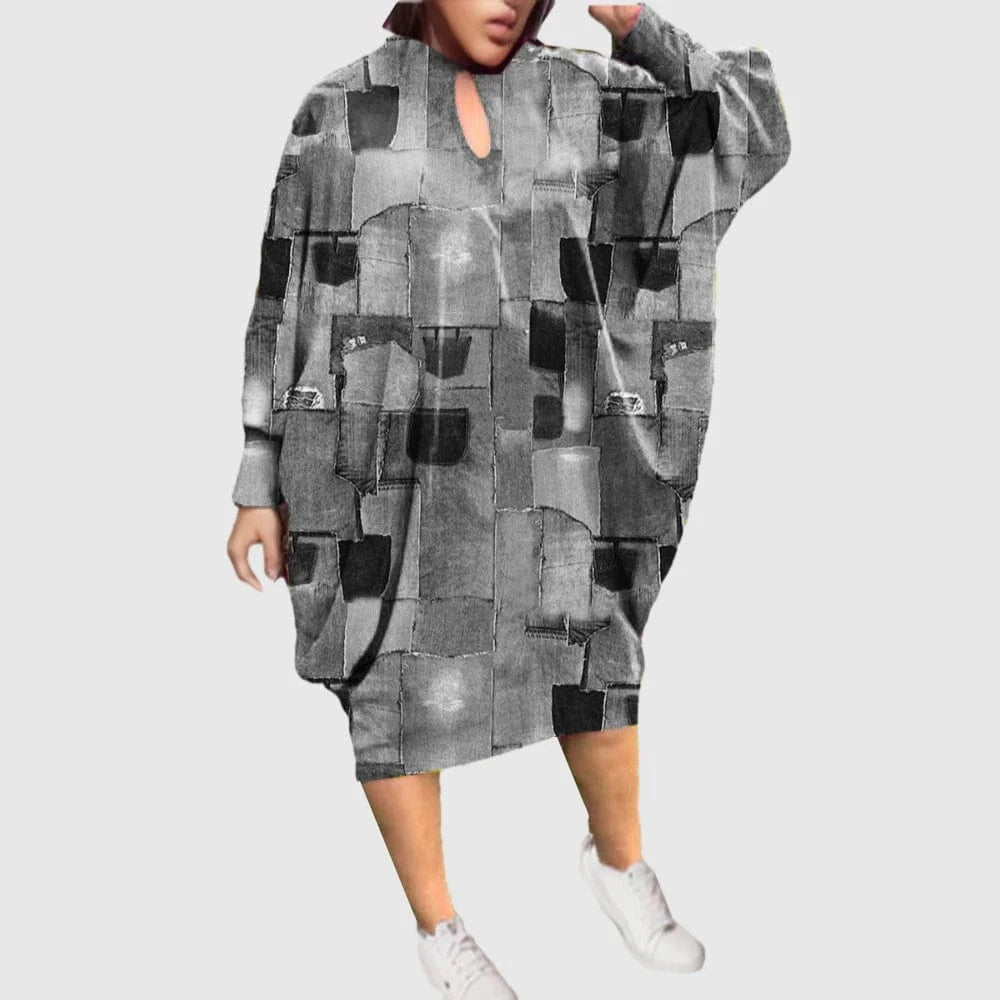 D1202ME15 2023 New Design Digital Printing Avatar Commuter Midi Hollow Out Long Sleeve Dress Sehe Fashion