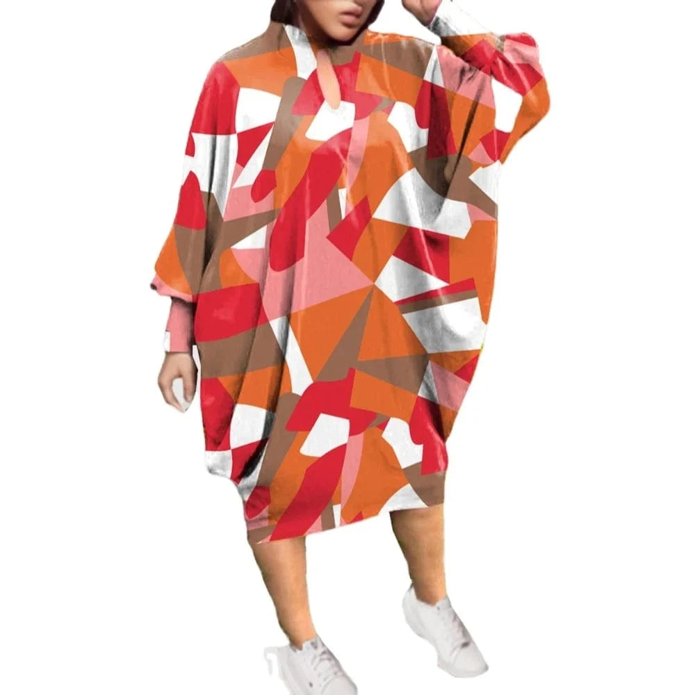 D1202ME15 2023 New Design Digital Printing Avatar Commuter Midi Hollow Out Long Sleeve Dress Sehe Fashion