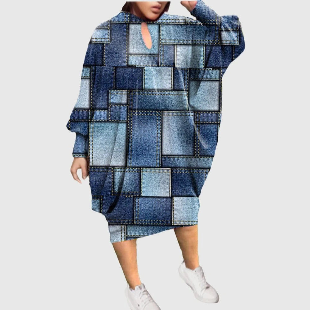 D1202ME15 2023 New Design Digital Printing Avatar Commuter Midi Hollow Out Long Sleeve Dress Sehe Fashion