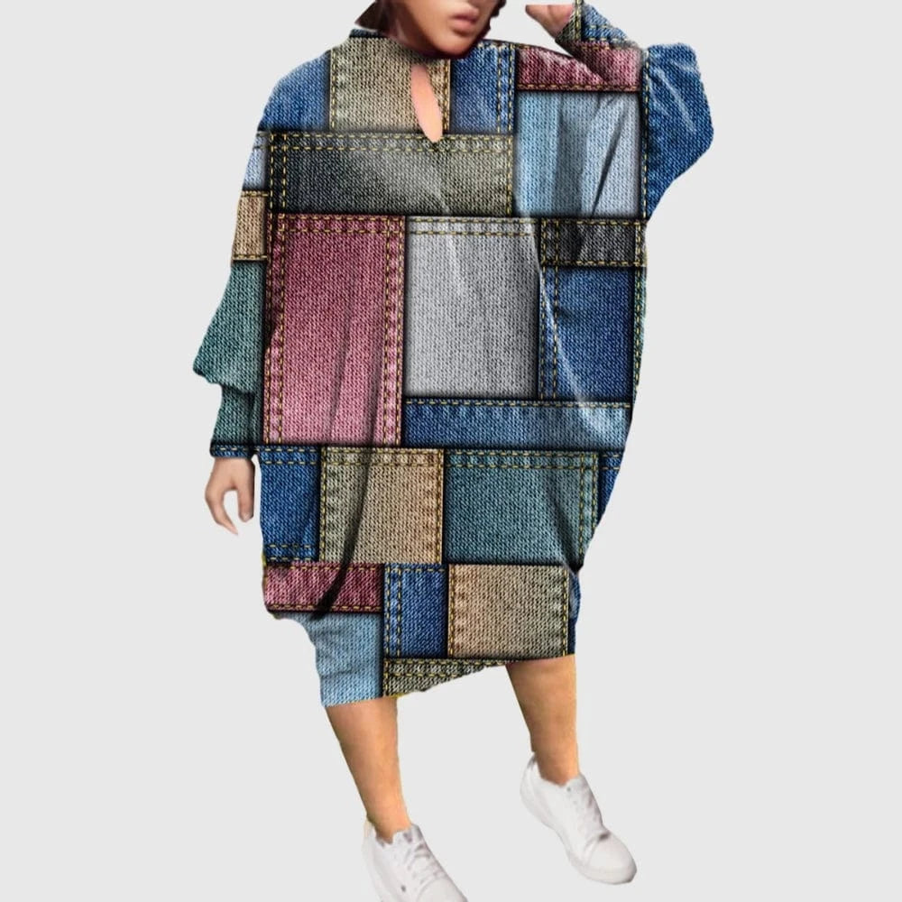 D1202ME15 2023 New Design Digital Printing Avatar Commuter Midi Hollow Out Long Sleeve Dress Sehe Fashion