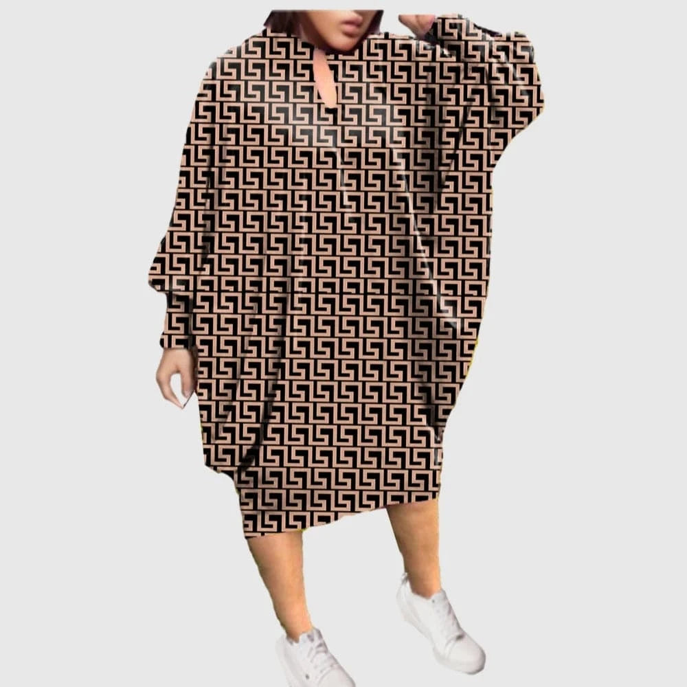 D1202ME15 2023 New Design Digital Printing Avatar Commuter Midi Hollow Out Long Sleeve Dress Sehe Fashion