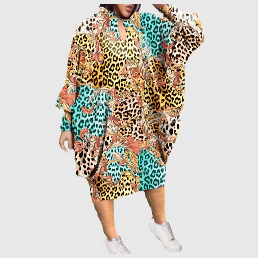 D1202ME15 2023 New Design Digital Printing Avatar Commuter Midi Hollow Out Long Sleeve Dress Sehe Fashion