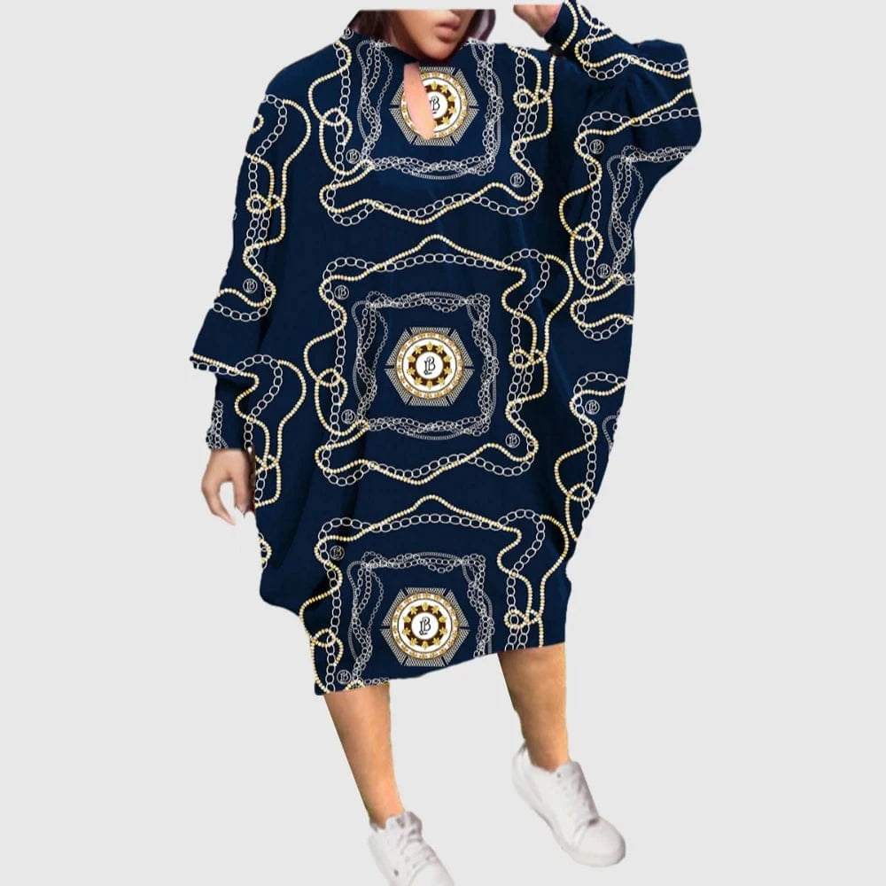 D1202ME15 2023 New Design Digital Printing Avatar Commuter Midi Hollow Out Long Sleeve Dress Sehe Fashion