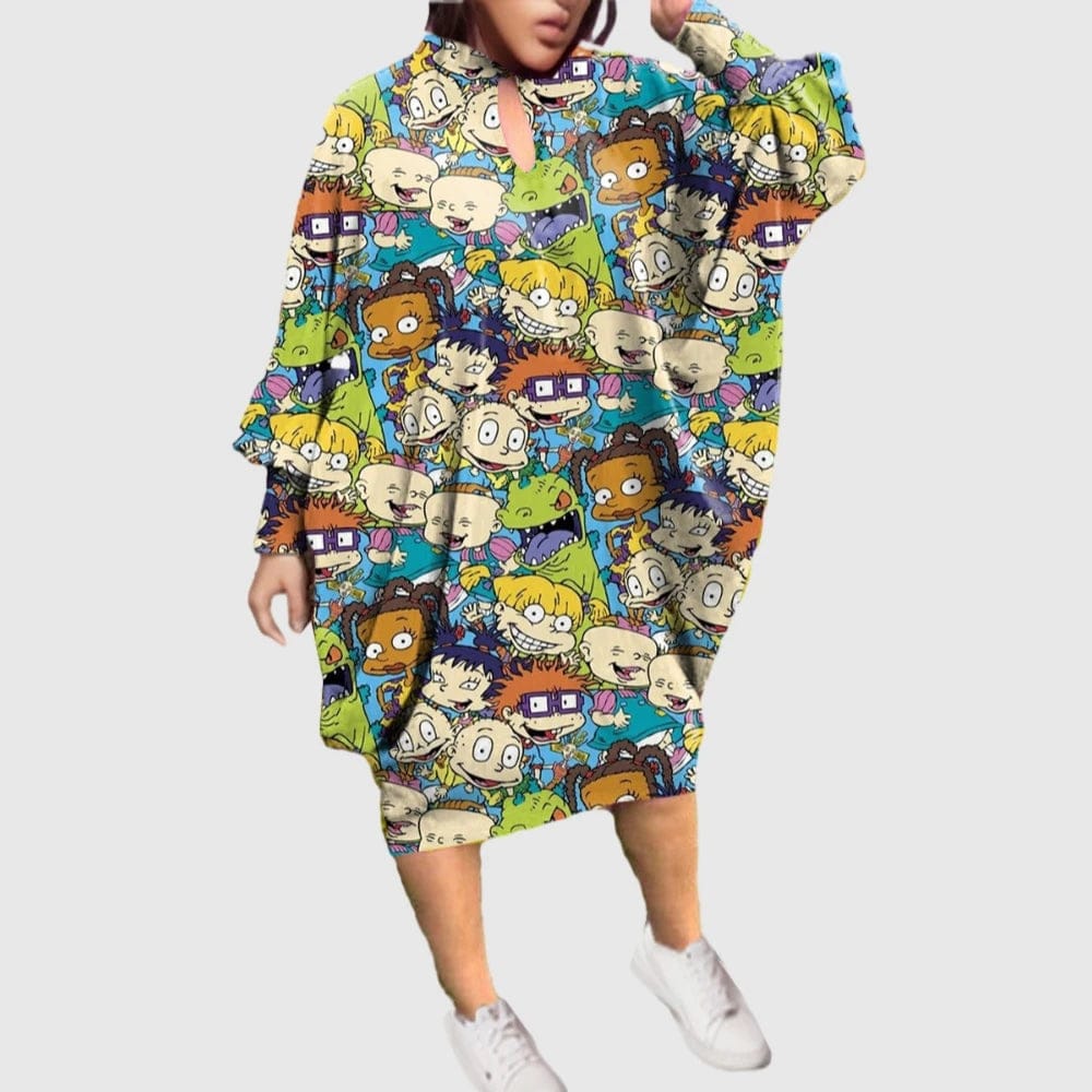 D1202ME15 2023 New Design Digital Printing Avatar Commuter Midi Hollow Out Long Sleeve Dress Sehe Fashion
