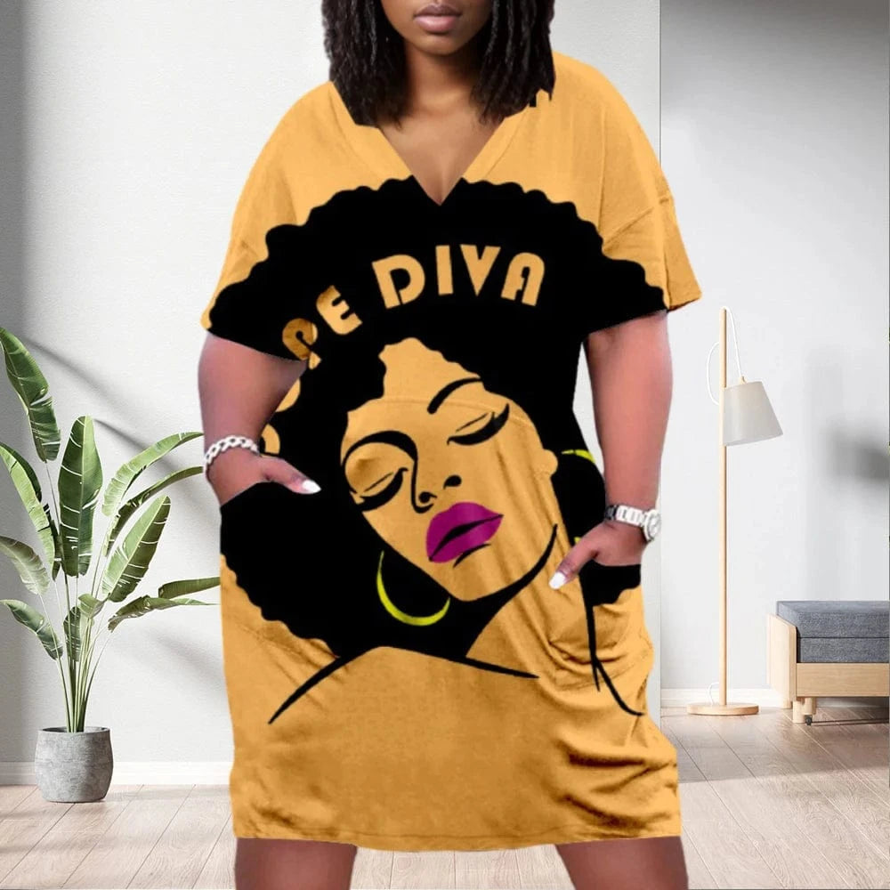 D1202ME16 2023 New Design Digital Printing Avatar Commuter Midi V Neck Long Sleeved Dress Sehe Fashion
