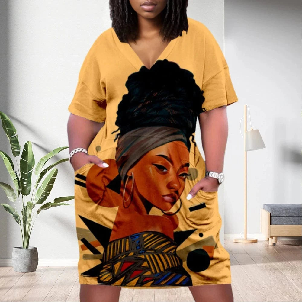 D1202ME16 2023 New Design Digital Printing Avatar Commuter Midi V Neck Long Sleeved Dress Sehe Fashion