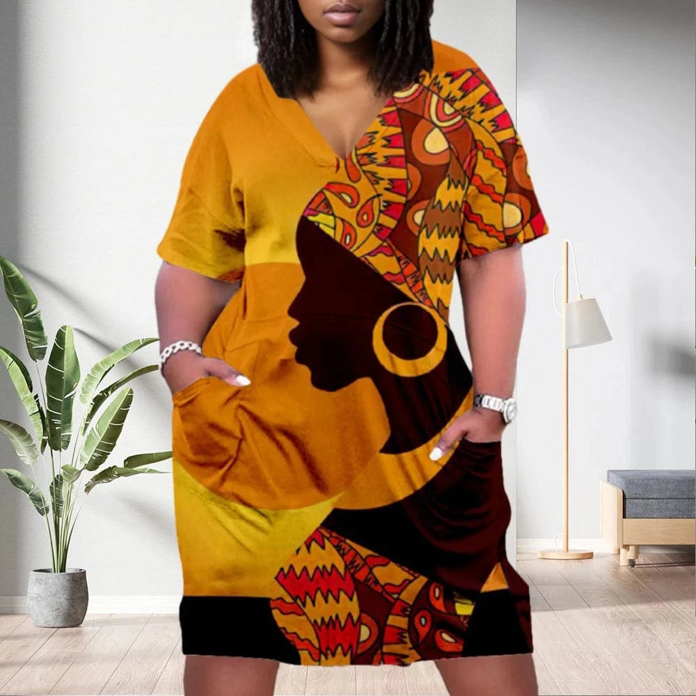 D1202ME16 2023 New Design Digital Printing Avatar Commuter Midi V Neck Long Sleeved Dress Sehe Fashion