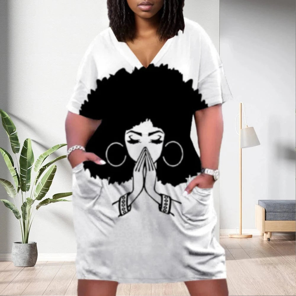 D1202ME16 2023 New Design Digital Printing Avatar Commuter Midi V Neck Long Sleeved Dress Sehe Fashion