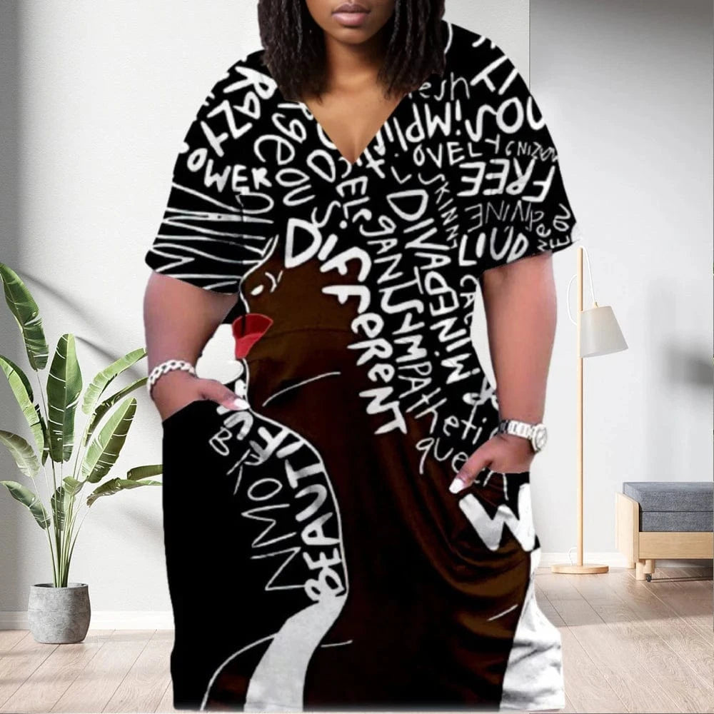 D1202ME16 2023 New Design Digital Printing Avatar Commuter Midi V Neck Long Sleeved Dress Sehe Fashion