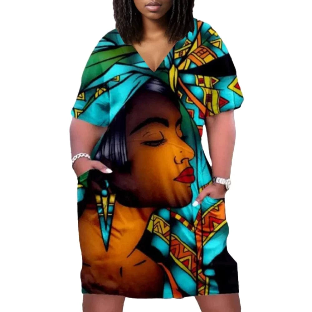 D1202ME16 2023 New Design Digital Printing Avatar Commuter Midi V Neck Long Sleeved Dress Sehe Fashion
