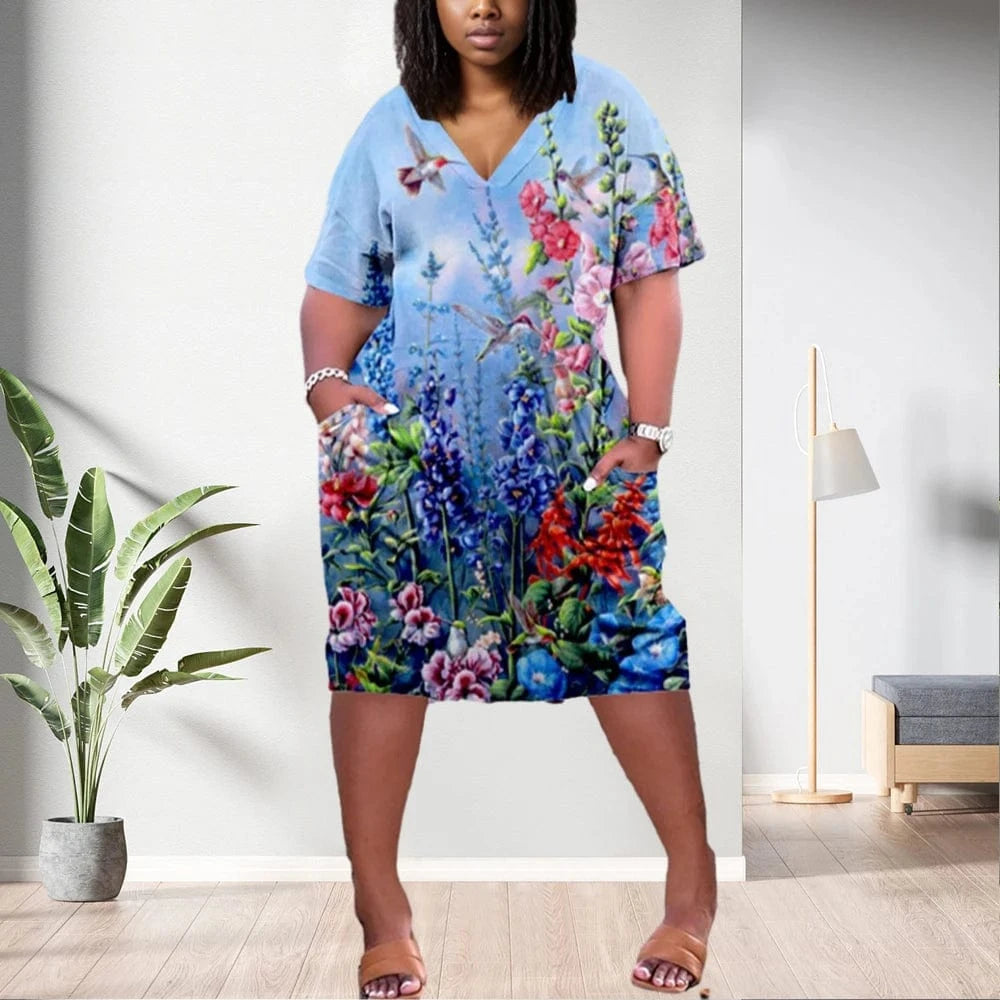 D1202ME17 2023 New Design Digital Printing Avatar Commuter Midi V Neck Long Sleeved Dress Sehe Fashion