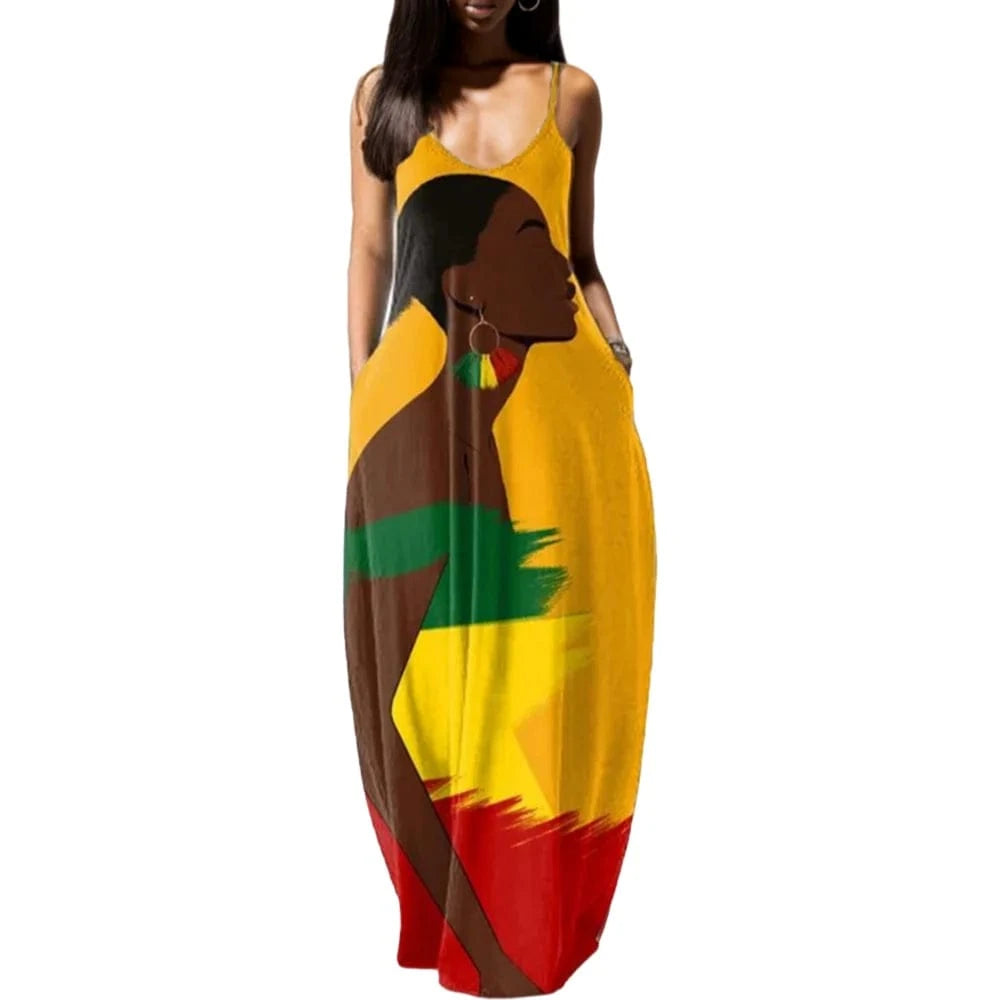 D1202ME21 2023 New Design Digital Printing Fashion Midi Sling Dress Sehe Fashion