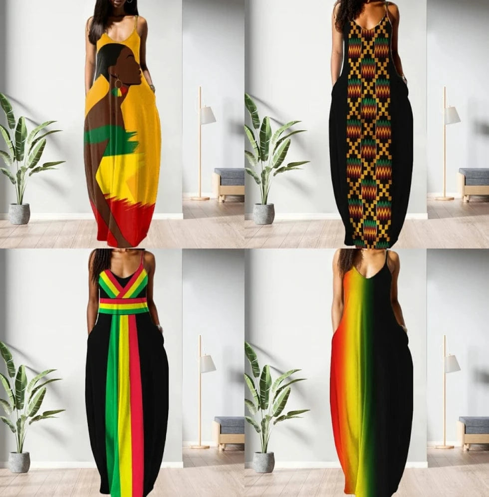 D1202ME21 2023 New Design Digital Printing Fashion Midi Sling Dress Sehe Fashion