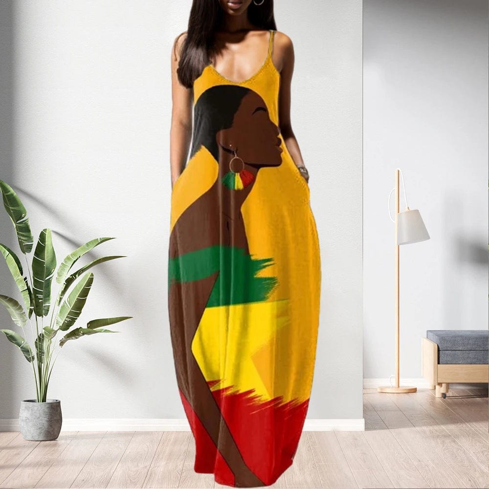 D1202ME21 2023 New Design Digital Printing Fashion Midi Sling Dress Sehe Fashion
