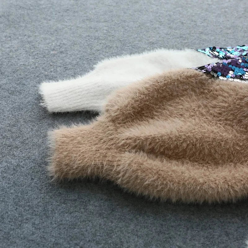 D1202ST23 Wholesale Ready To Ship Furry Long Sleeve Knitted Women Sweater Sehe Fashion