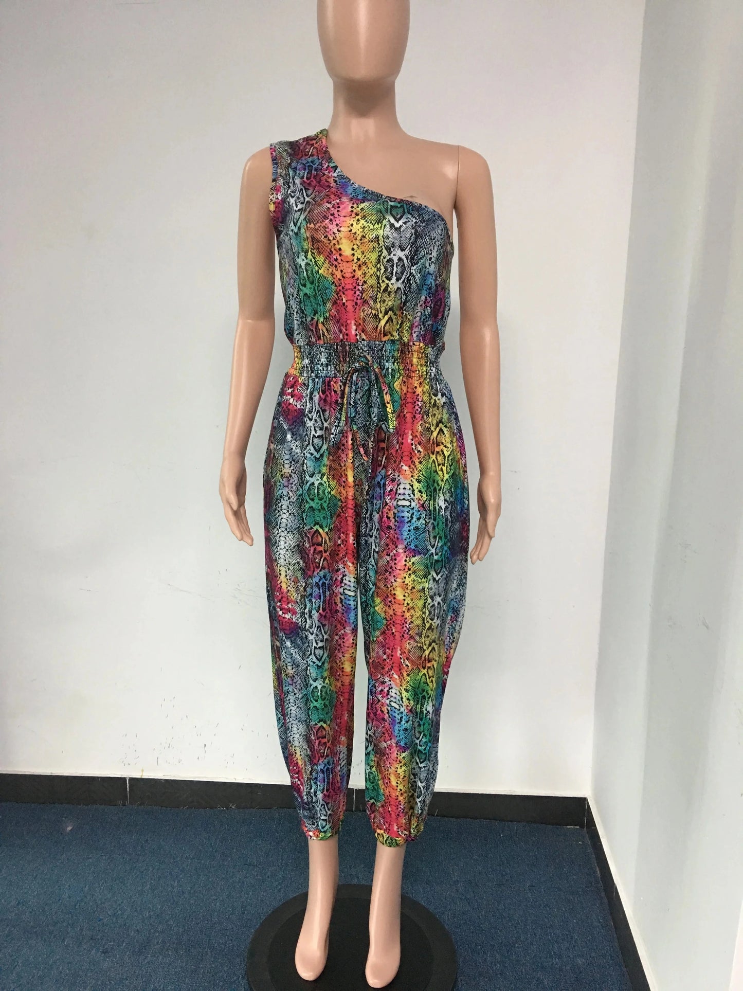 D1202ST28 Wholesale Leopard Print One Shoulder Sexy One Piece Women Jumpsuit Sehe Fashion