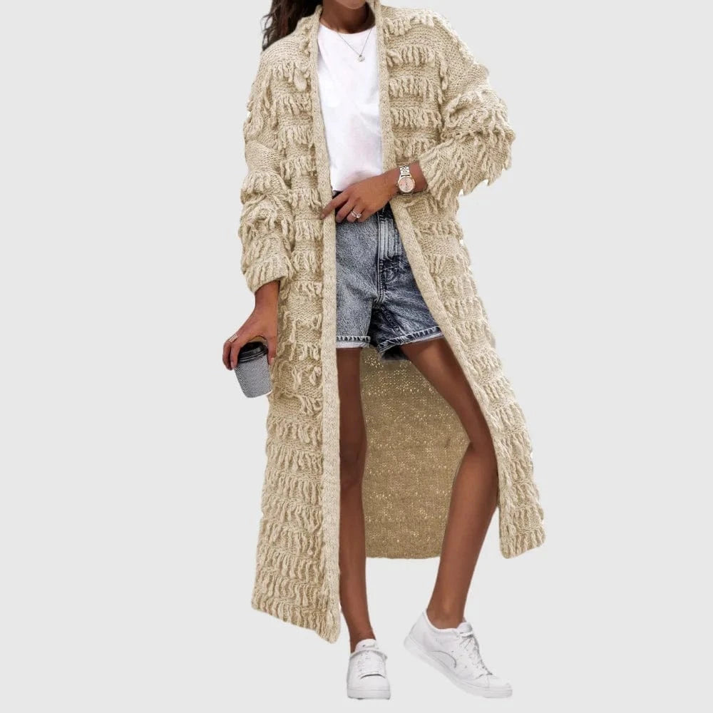 D1211TA06  New Trendy Solid Color Long Sleeve  Knitted Tassel Sweater Women Cardigan Sehe Fashion