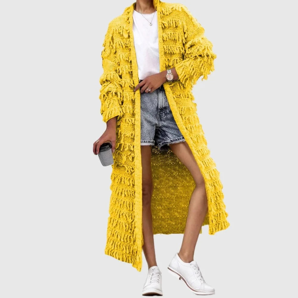 D1211TA06  New Trendy Solid Color Long Sleeve  Knitted Tassel Sweater Women Cardigan Sehe Fashion