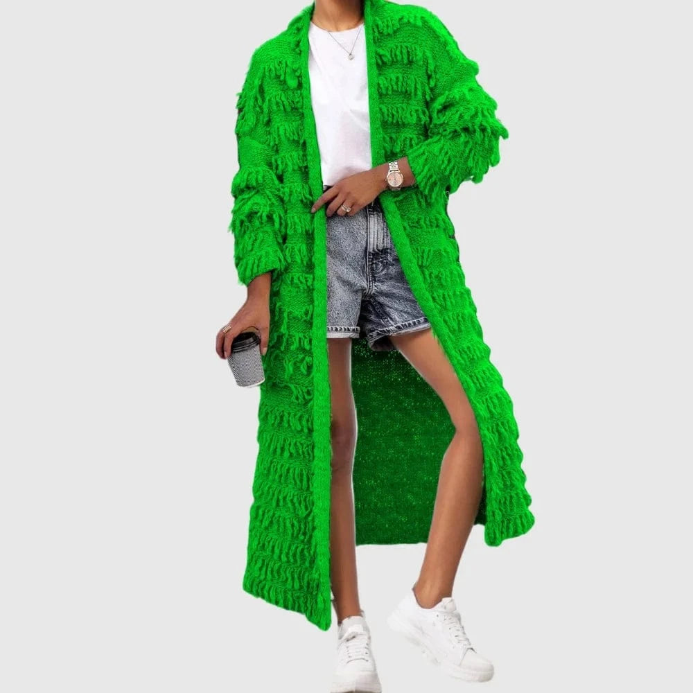 D1211TA06  New Trendy Solid Color Long Sleeve  Knitted Tassel Sweater Women Cardigan Sehe Fashion