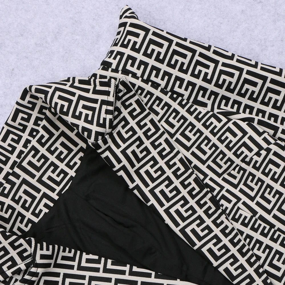 D124 Ladies jacquard casual bandage suit sleeveless dress two-piece set