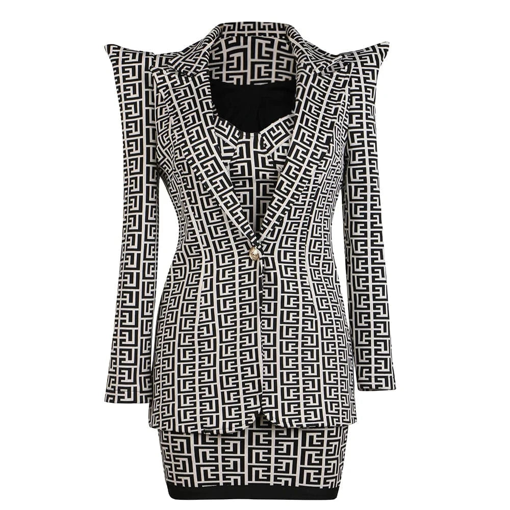 D124 Ladies jacquard casual bandage suit sleeveless dress two-piece set