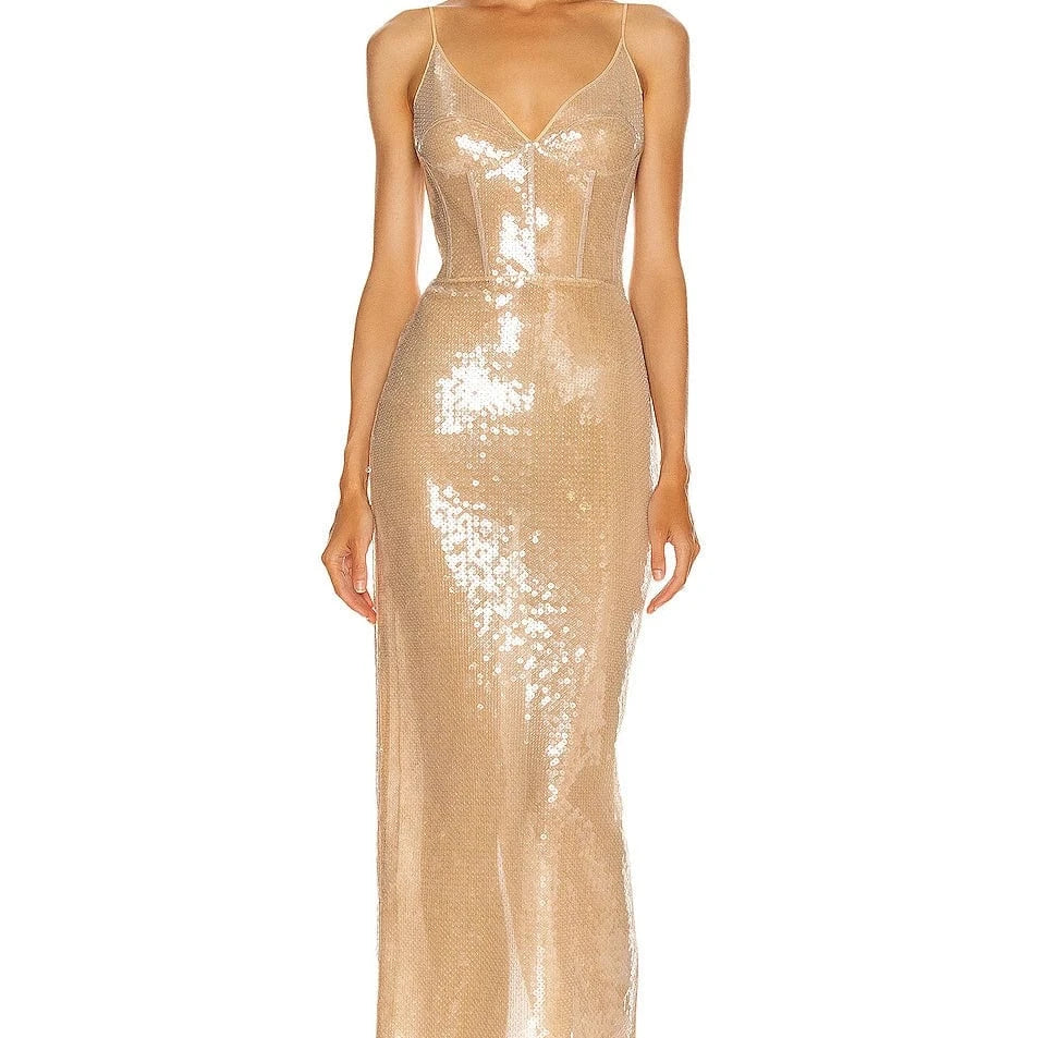 D8131Sexy Full Body sequin v neckline elastic dress fashion evening dress Hot sale