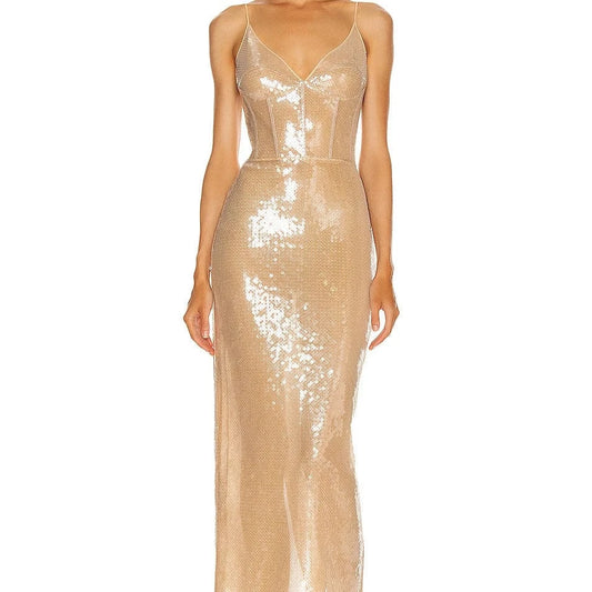 D8131Sexy Full Body sequin v neckline elastic dress fashion evening dress Hot sale