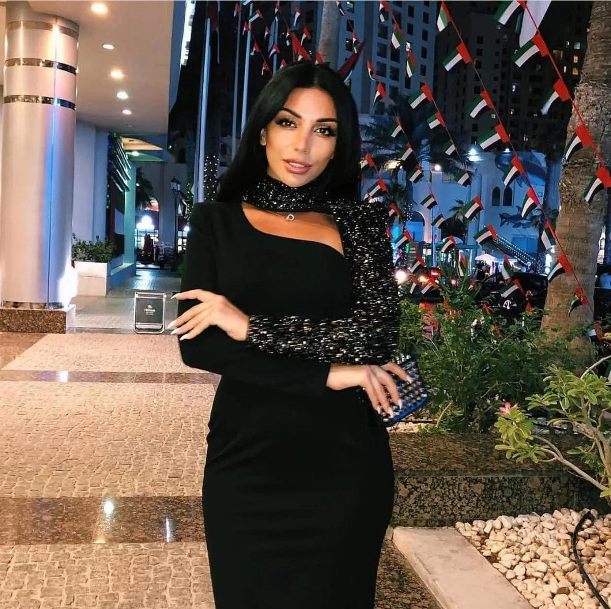 D8199  ladies Sexy one shouldered long sleeved sequin hollowed fish scale bandage cocktail dress