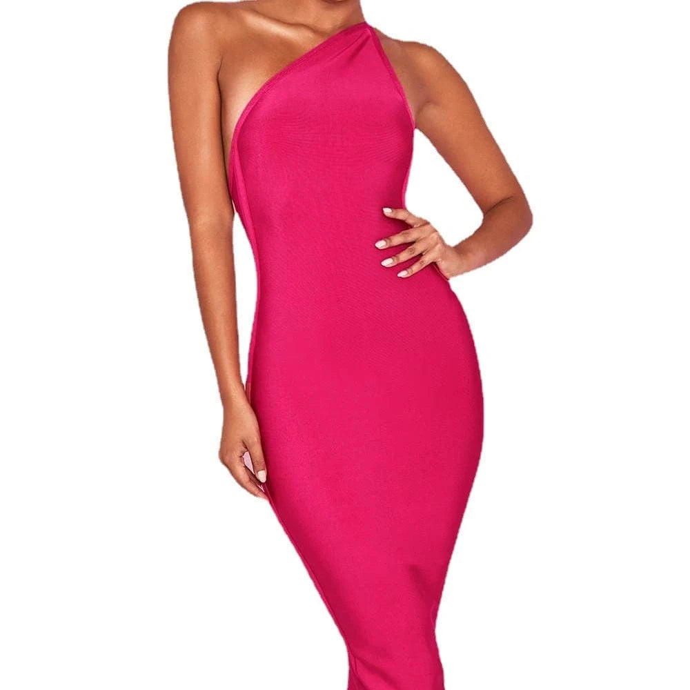 D8654 Hot Sale 4 Colors Sexy one-shoulder sling backless tight bodycon bandage dress for women