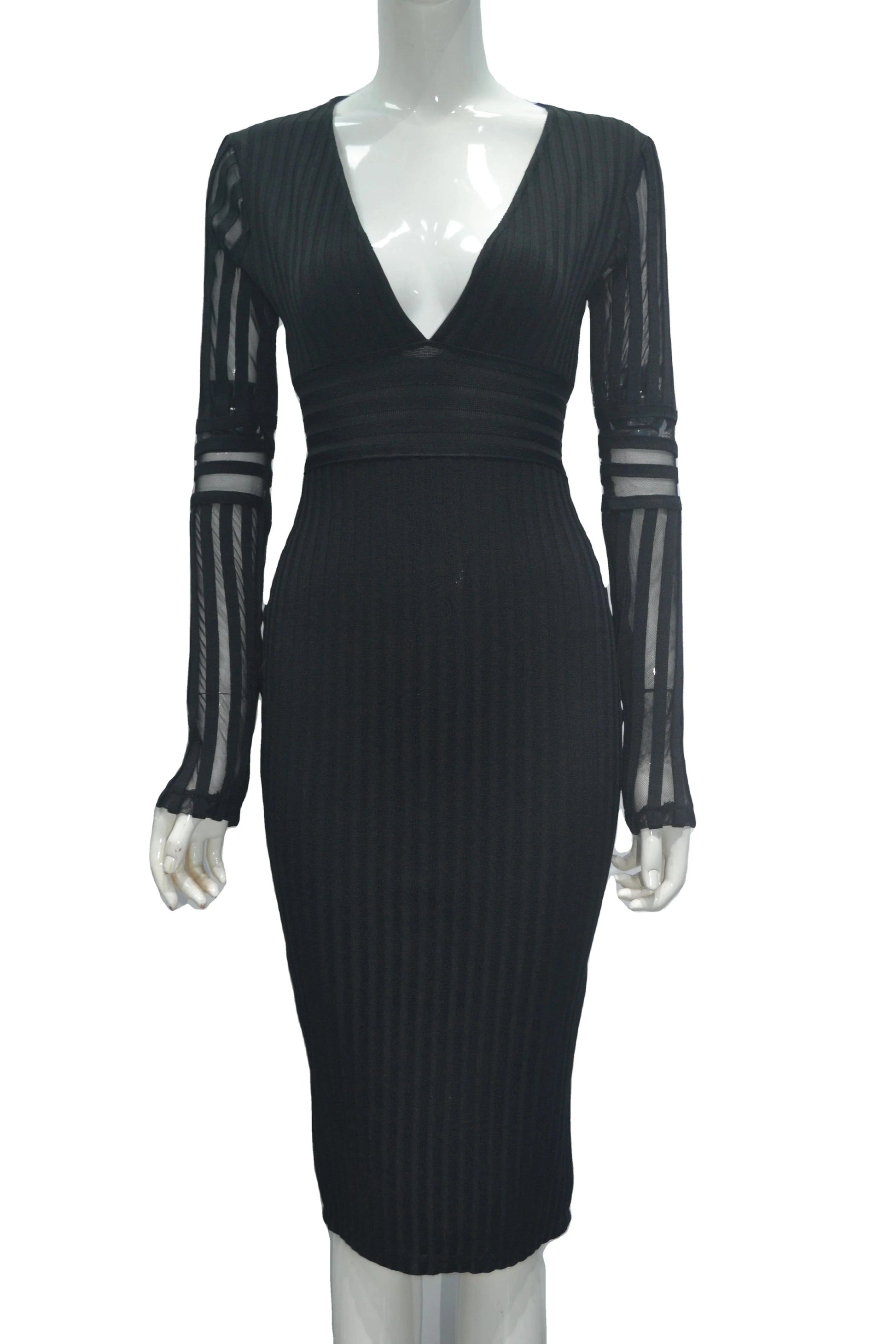 D8672 Ladies Stylish sexy v-neck long sleeve tight bandage dress white evening dress