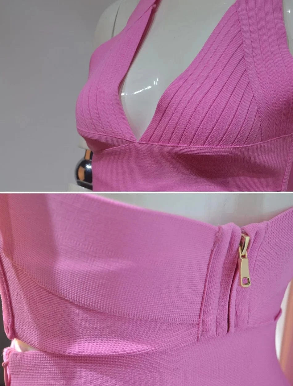 D8689#Summer Sexy Hanging Bandage  with Backless Vest and Neck  Two-piece set for women