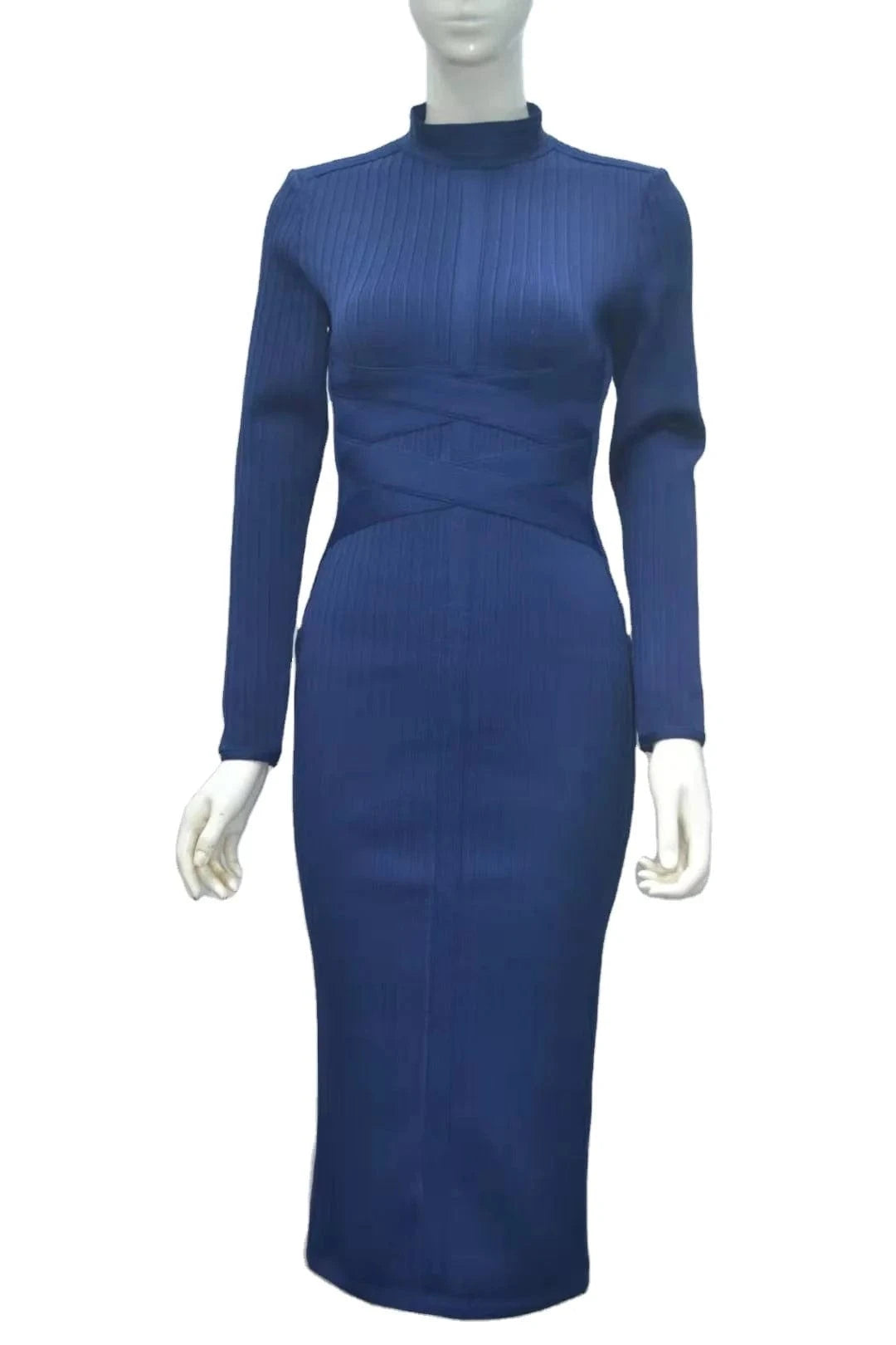 D8755 Women elegant high neck knitted long stretch bandage dress 5 color wholesale evening dress