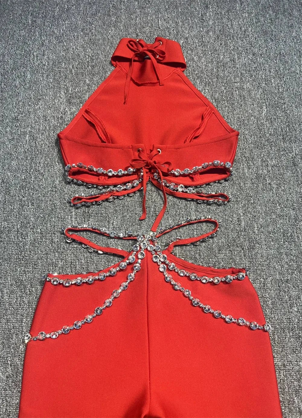 D8883 Fashion Halter Neck Diamond Bodycon Bandage Evening Party Two Pieces Set