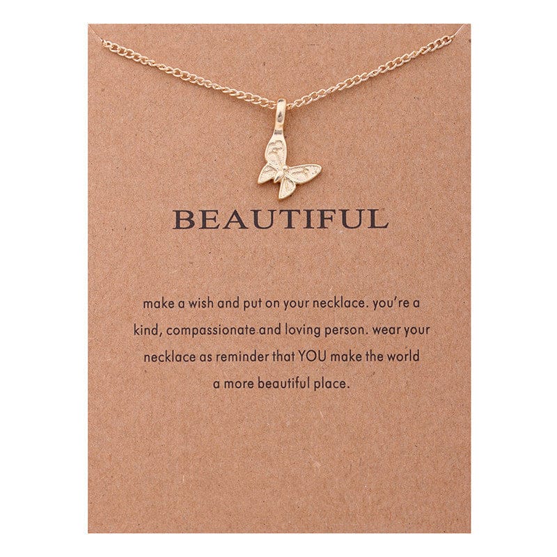 Dainty Double Circle Butterfly Pendant Women Accessory Jewelry Mother's day Gift Lucky Best Wishes Gold Plated Chain Necklaces