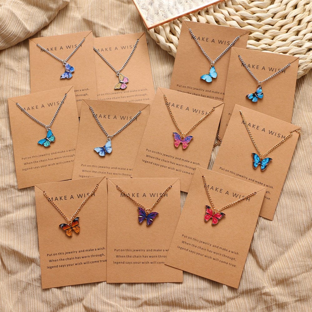 Dainty Double Circle Butterfly Pendant Women Accessory Jewelry Mother's day Gift Lucky Best Wishes Gold Plated Chain Necklaces