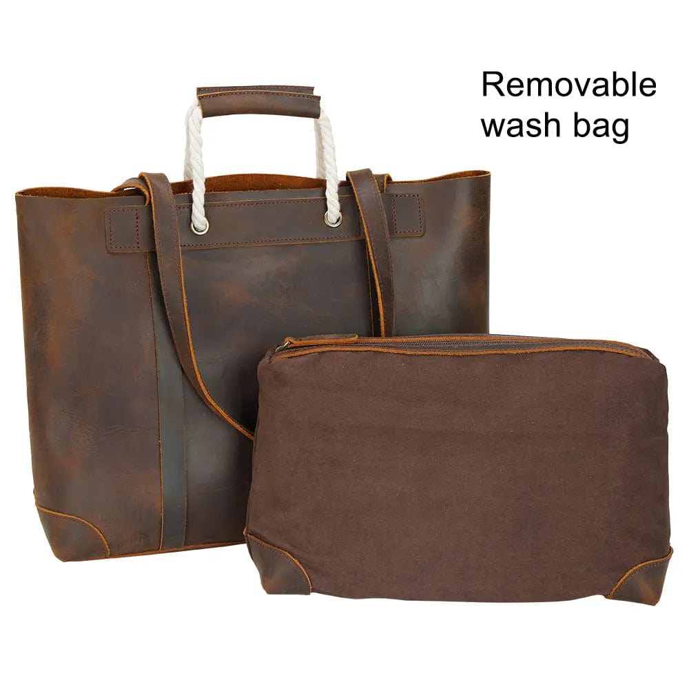 Dark Brown TIDING Women Vintage Style Real Leather Shoulder Bag Lady Genuine Leather Handbag Tote Bag