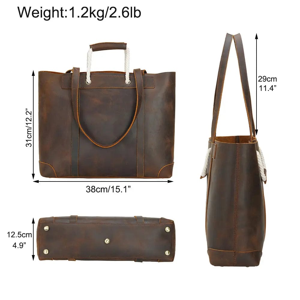 Dark Brown TIDING Women Vintage Style Real Leather Shoulder Bag Lady Genuine Leather Handbag Tote Bag