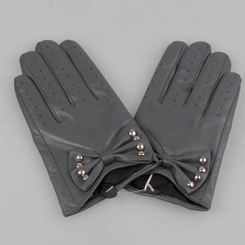 Dark Grey Sexy lady smartphone nails women dress sheepskin leather gloves with bow