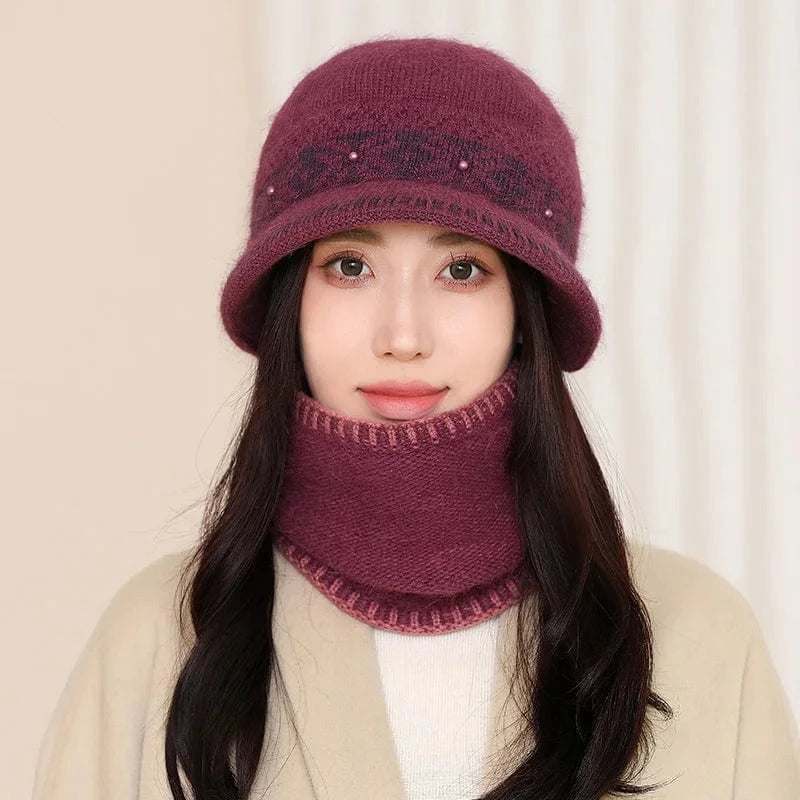 Dark red Fashion elegant custom acrylic traveling middle-aged and old women warm mom winter hats