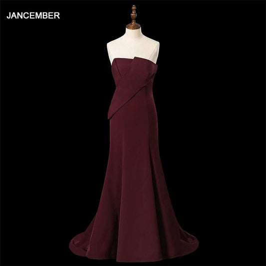 Dark Wine Red Evening Dresses Ribbon Off Shoulder Stretchy Satin Mermaid Prom Dress Lsdz90
