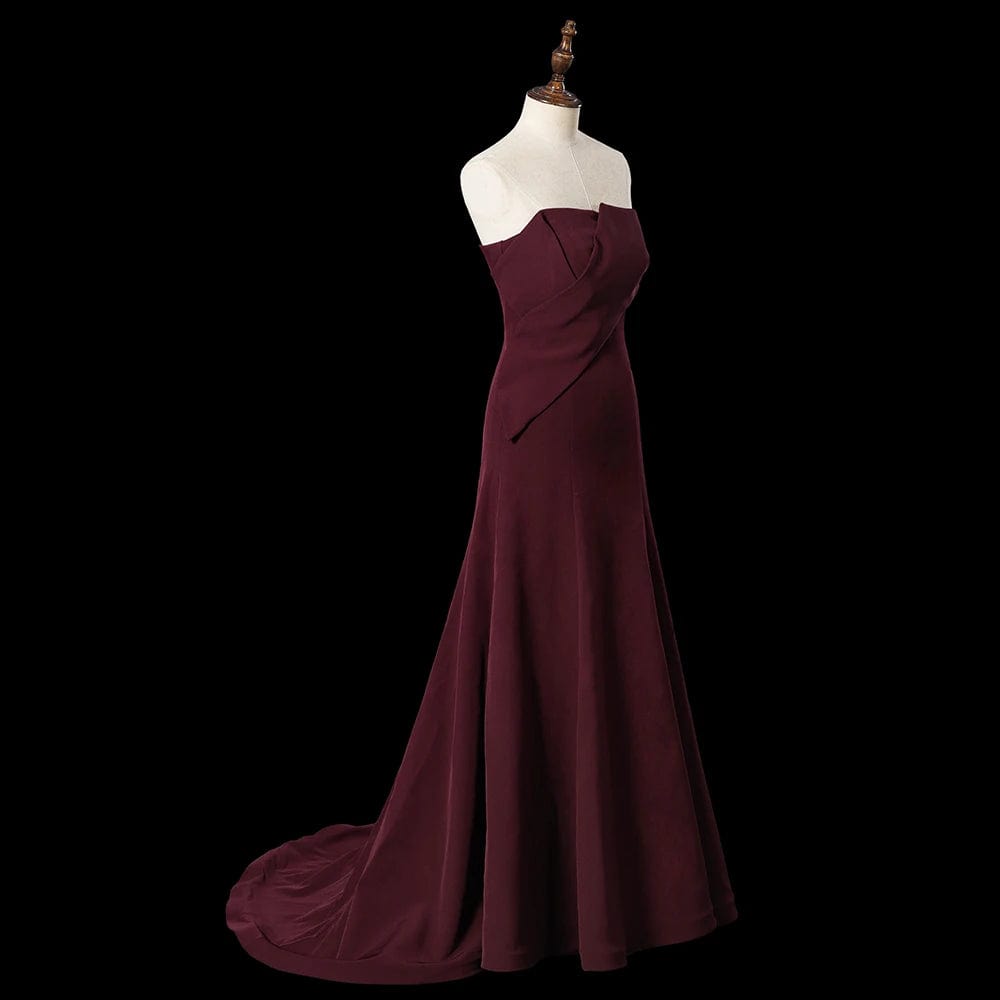 Dark Wine Red Evening Dresses Ribbon Off Shoulder Stretchy Satin Mermaid Prom Dress Lsdz90
