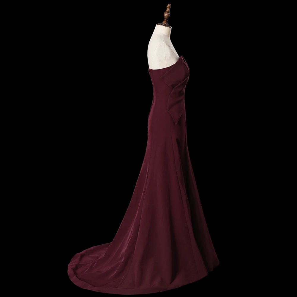 Dark Wine Red Evening Dresses Ribbon Off Shoulder Stretchy Satin Mermaid Prom Dress Lsdz90