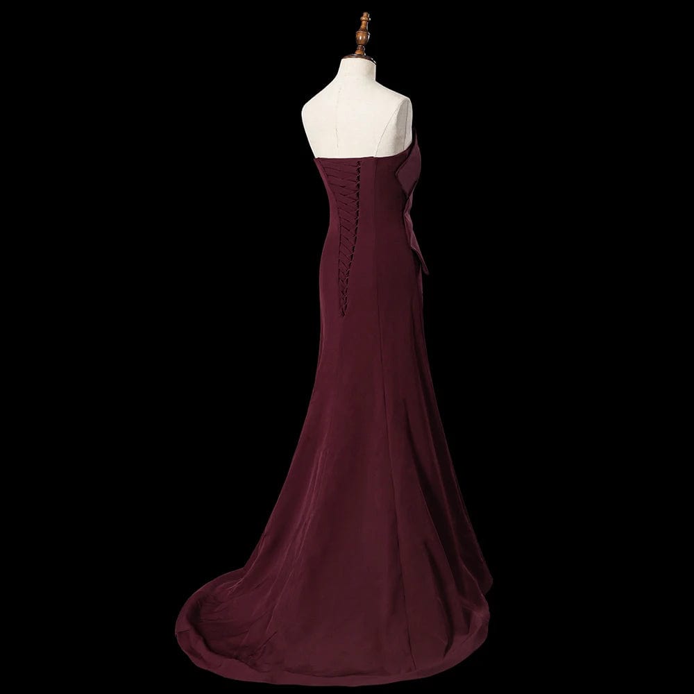 Dark Wine Red Evening Dresses Ribbon Off Shoulder Stretchy Satin Mermaid Prom Dress Lsdz90