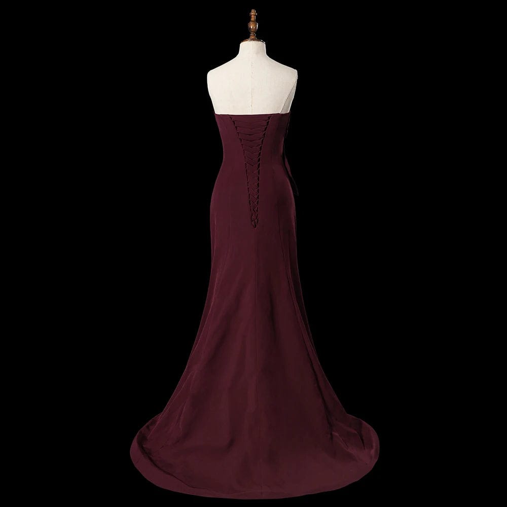 Dark Wine Red Evening Dresses Ribbon Off Shoulder Stretchy Satin Mermaid Prom Dress Lsdz90
