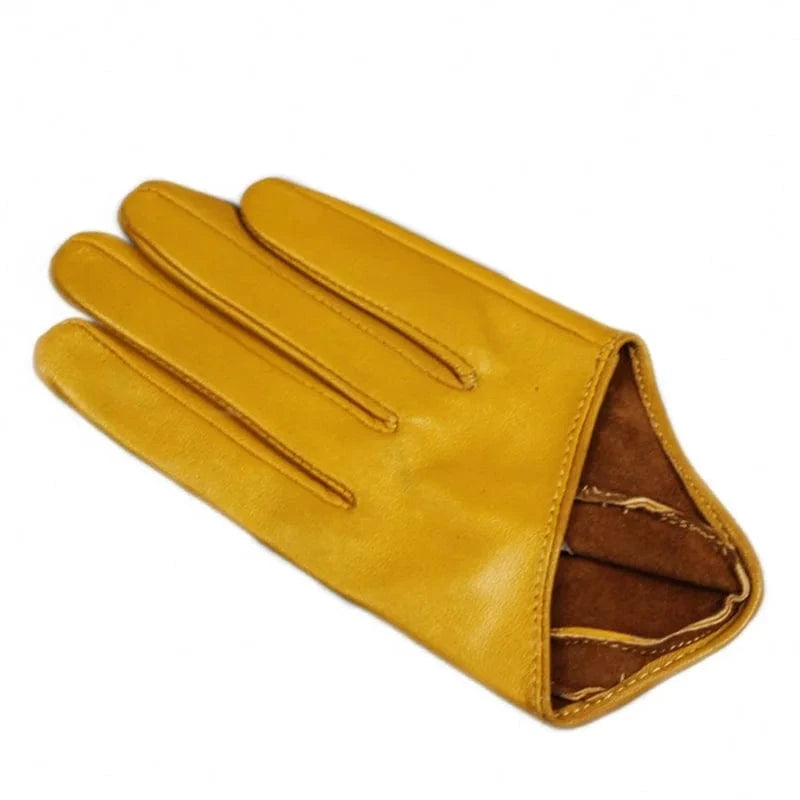 Dark yellow Wholesale sheepskin leather party dress texting women sex gloves