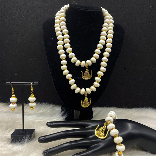 Daughters of Isis Sister Gold Plated Pendant Ambilight White Beads Necklace Earring Bracelet Set DOI Jewelry Gift