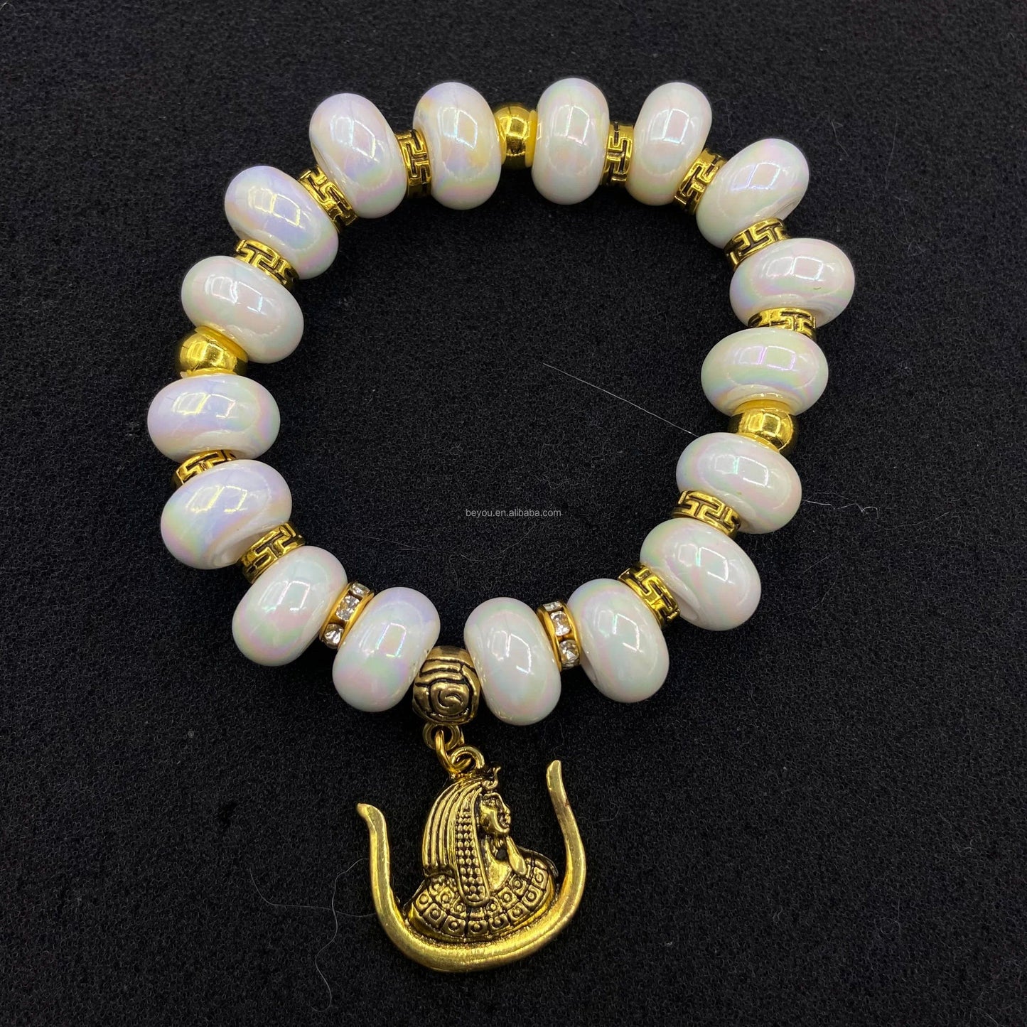 Daughters of Isis Sister Gold Plated Pendant Ambilight White Beads Necklace Earring Bracelet Set DOI Jewelry Gift