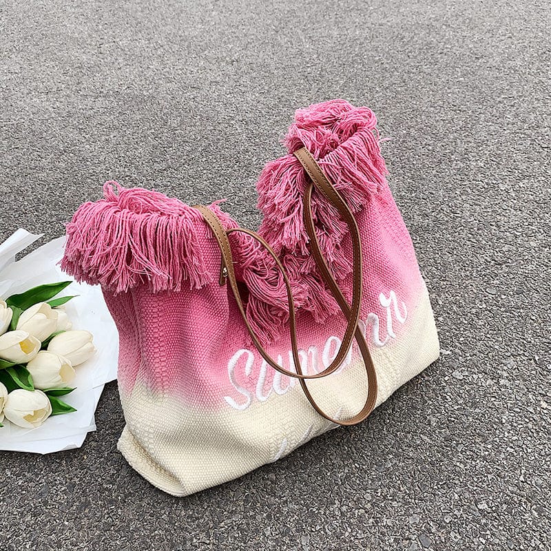 Deep Pink Tassel Big Hand Bags Ladies Shoulder Large Capacity Textile Tote Bags Women Handbags Ladies Luxury 2022