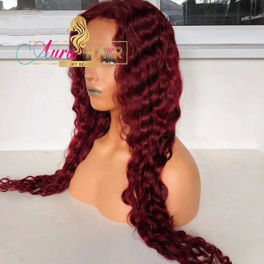 Deep Water Wave Colored 99J Burgundy Lace Frontal Wig
