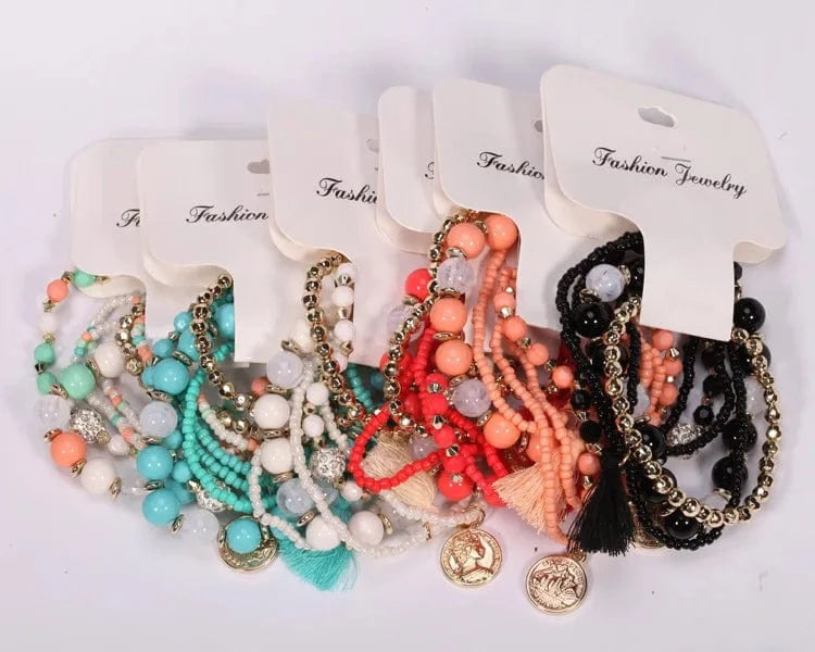 default Boho Jewelry Multilayer Stretch Beaded Bracelet for Women